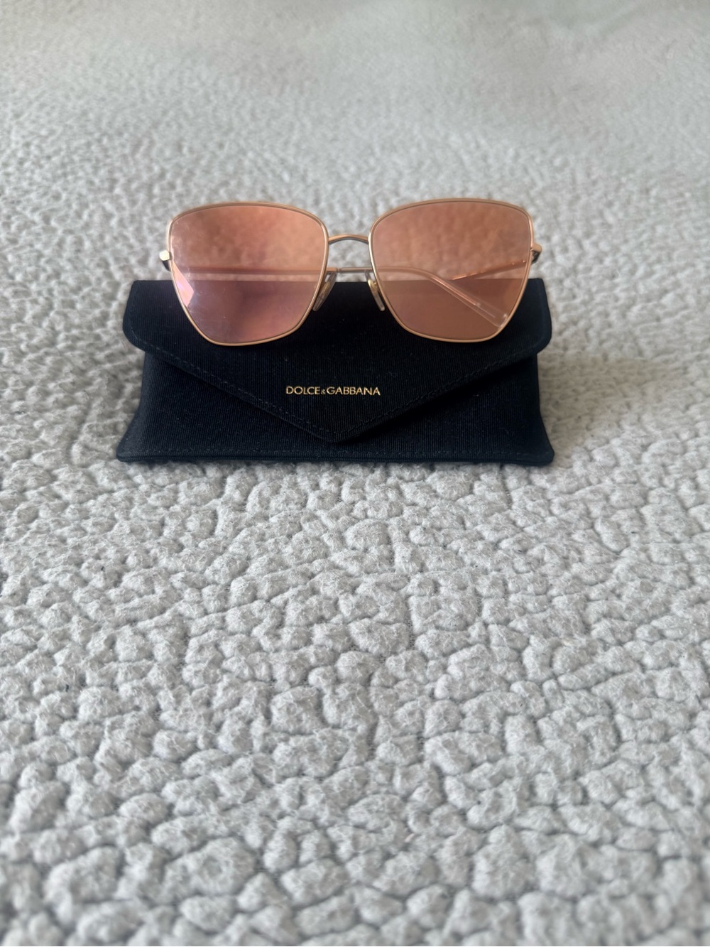 Dolce & Gabbana Rose Gold Oversized Square Sunglasses + Case